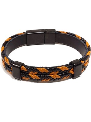 Herşey Nota Taba Siyah Deri Ip Örgülü Erkek Bileklik | Hakiki Deri – Siyah Mıknatıslı Metal Tokalı Şık Tasarım