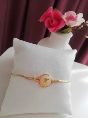 Herşey Nota Altın Sedef Ayarlanabilir Kadın Gold Asansörlü T Harf Bileklik