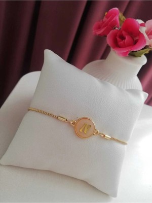 Herşey Nota Altın Sedef Ayarlanabilir Kadın Gold Asansörlü N Harf Bileklik