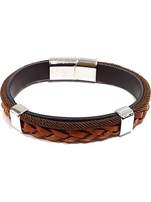 Herşey Nota Kahverengi Deri Örme Unisex Bileklik – Minimal ve Doğal Tasarım, Tek Ebat