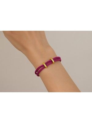 Herşey Nota Lila Çift Ip Altın Renk Halkalı Kadın Bileklik – Ayarlanabilir Şık Tasarım