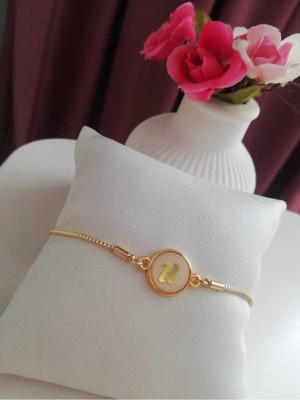 Herşey Nota Altın Sedef Ayarlanabilir Kadın Gold Asansörlü H Harf Bileklik