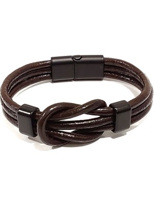 Herşey Nota Açık Kahverengi Erkek Deri Düğüm Modelli Bileklik | Hakiki Deri – Mıknatıslı Metal Tokalı