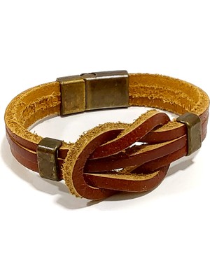 Herşey Nota Erkek Alaçatı Gemici Düğüm Deri Bileklik | Kahverengi Hakiki Deri – Mıknatıslı Tokalı Şık Tasarım