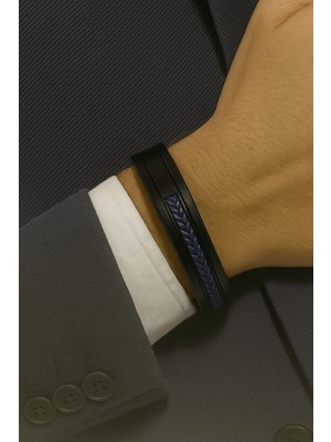 Herşey Nota Lacivert Hakiki Deri Erkek Bileklik | Mıknatıslı Metal Tokalı, Modern ve Zarif TASARIM-1245