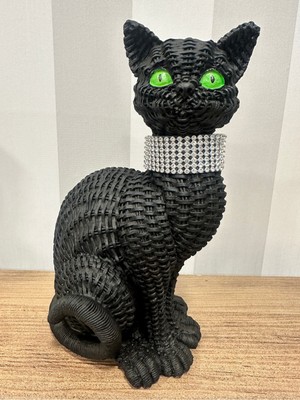 İki Cadı Tasarım Hasır Dokulu Siyah Kedi Heykeli Dekoratif Obje