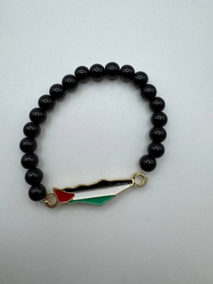 Herşey Nota Filistin Haritası (Kudüs Palestine) Figürlü Siyah Boncuklu Unisex Bileklik – Anlamlı Tasarım