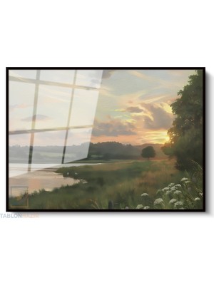 Tablonhazır Çerçeveli Yatay Cam Tablo Salon Duvar Tablosu Yatay Cam Klasik Manzara 14 Ofis Tablosu
