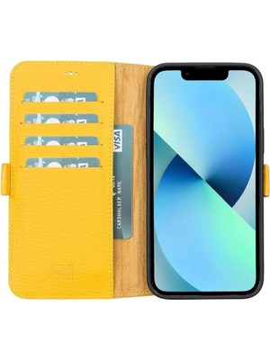 Mercansa Apple iPhone 13 Pro Max Uyumlu Deri Cüzdanlı Kılıf Limon Sarı