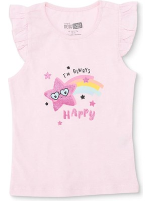 Hellobaby Kız Bebek Atlet Tshirt Süprem Bisiklet Yaka Atlet Kol
