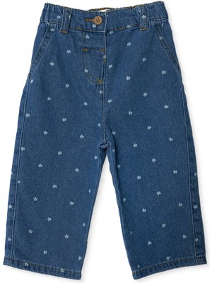 Hellobaby Hellobaby Kız Bebek Denim Pantolon Çiçek Baskılı Düğmeli Yok Uzun Paça