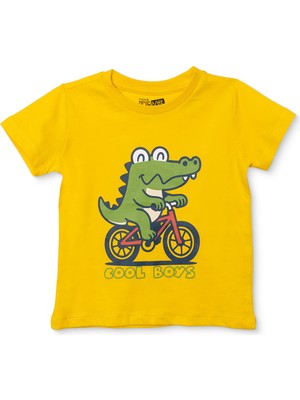 Hellobaby Hellobaby Erkek Bebek Tshirt Hayvan Baskılı Bisiklet Yaka Kısa Kol