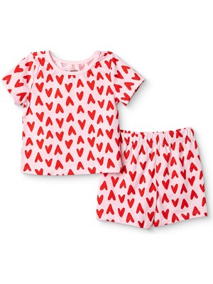 Hellobaby Kız Bebek Kısa Kol Pijama Takımı Süprem Bisiklet Yaka Kısa Kol Reçme Paça