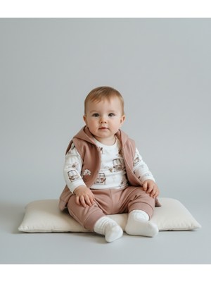 Erkek Bebek 3'lü Yelekli Takım Sincaplı