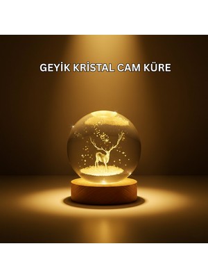 Zero Land Drnds USB Bağlantılı Geyik Temalı Kristal Küre Premium Masa Gece Lambası