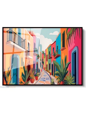 Tablonhazır Çerçeveli Yatay Cam Tablo Salon Duvar Tablosu Yatay Cam Rekli Evler Yeni Ev Hediyesi Ofis Tablosu