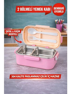 Open Home Concept 1 Adet Benmarili Paslanmaz Çelik Yemek Kabı 2 Bölmeli Beslenme Kabı Saklama Kabı Lunch Box