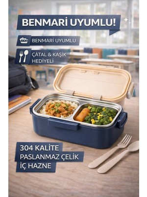 Open Home Concept Lacivert Benmarili Paslanmaz Çelik Yemek Kabı 2 Bölmeli Beslenme Kabı Saklama Kabı Lunch Box