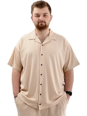 ModeXL Mode Xl Büyük Beden Erkek Gömlek Apas Yaka Jakar U24380 Bej