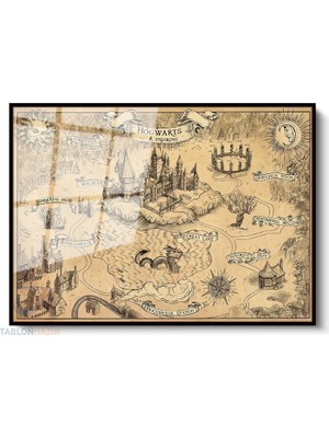 Tablonhazır Çerçeveli Yatay Cam Tablo Salon Duvar Tablosu Yatay Cam Hogwards Map Yeni Ev Hediyesi Ofis Tablosu