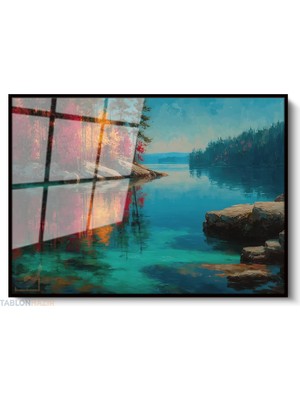 Tablonhazır Çerçeveli Yatay Cam Tablo Salon Duvar Tablosu Yatay Cam Sonbahar Gol Yeni Ev Hediyesi Ofis Tablosu