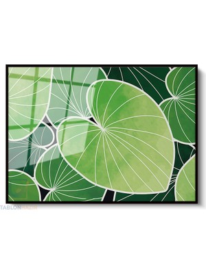 Tablonhazır Çerçeveli Yatay Cam Tablo Salon Duvar Tablosu Yatay Cam Yapraklar Yeni Ev Hediyesi Ofis Tablosu