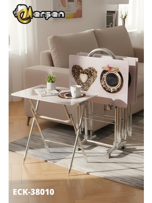 Erşen Eranş Serisi 4'lü Katlanır Cam Çanta Zigon Sehpa Krom Ayak