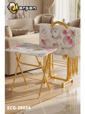 Eranş Serisi 4'lü Katlanır Cam Çanta Zigon Sehpa Gold Ayak