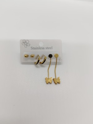 Cadde Dükkanı Kelebekli Çelik 3 Lü Küpe Gold