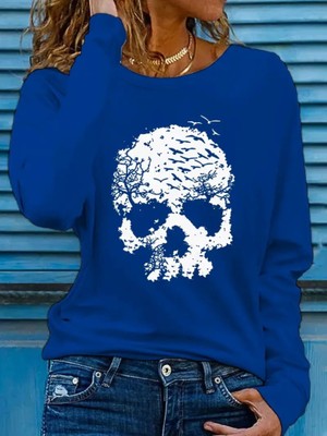 Balmior Kadın Uzun Kollu Bisiklet Yaka Ayçiçeği Desenli Viskon Bluz