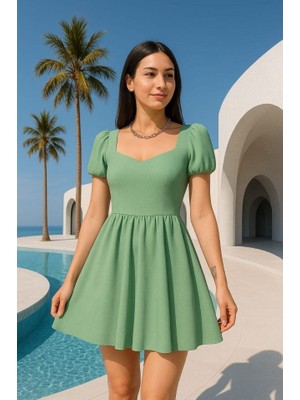 Balmior Kadın Dalgıç Kumaş Kalp Yaka Elbise