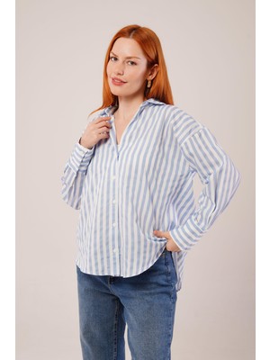 Balmior Çizgili Rahat Kesim Mavi Gömlek