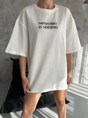 Balmior Unisex Bisiklet Yaka Baskılı Oversize T-Shirt - Beyaz