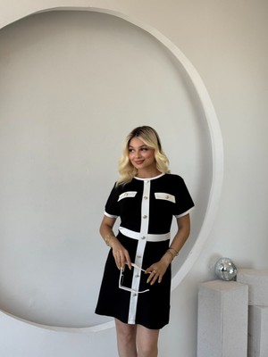 Balmior Kadın Kısa Kollu Bisiklet Yaka Önden Düğmeli Modal Elbise