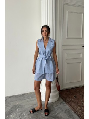 Balmior Keten Yelek - Şort Takım - Mavi