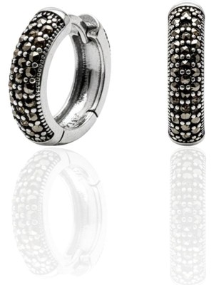 Oya Silver Yuvarlak Markazit Taşlı Gümüş Kadın Halka Küpe 1.7x1.5cm [OYSHK020]