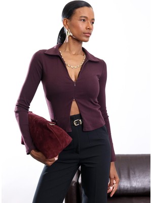 5in1Canpolat Mürdüm Çift Fermuarlı Polo Yaka Bluz 17246