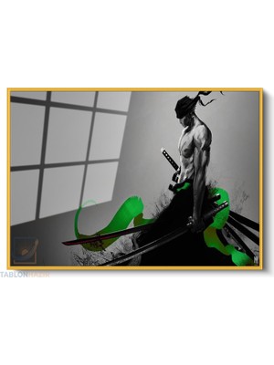 Tablonhazır Çerçeveli Yatay Cam Tablo Salon Duvar Tablosu Yatay Cam Anime Zoro Yeni Ev Hediyesi Ofis Tablosu