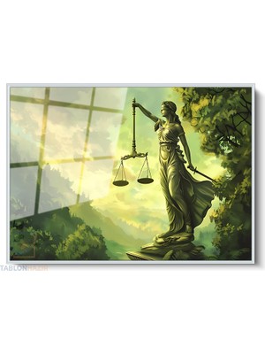 Tablonhazır Çerçeveli Yatay Cam Tablo Salon Duvar Tablosu Yesil Hukuk Tablosu Yeni Ev Hediyesi Ofis Tablosu