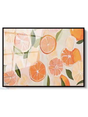 Tablonhazır Çerçeveli Yatay Cam Tablo Salon Duvar Tablosu Yatay Cam Turuncgiller Yeni Ev Hediyesi Ofis Tablosu
