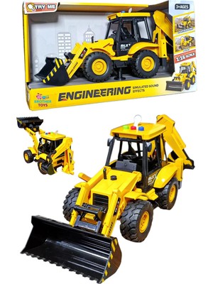 Brother Toys Inşaat Aracı Çift Taraflı Kepçe Ekskavatör Sesli Işıklı Sirenli Oyuncak Araba 41 Cm.