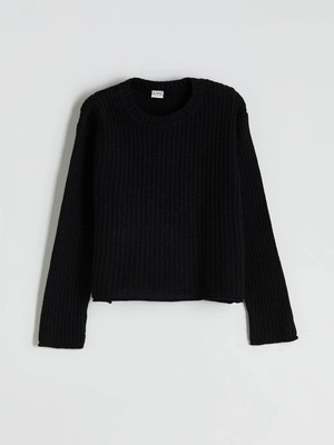 LC Waikiki Lcw Kids Siyah Bisiklet Yaka Kız Çocuk Triko Kazak