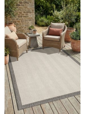 Enva Home Kilim Hasır Halı Kaymaz Taban Makinede Yıkanabilir Toz Hav Vermez Çerçeveli Sisal 6663 Gri Krem