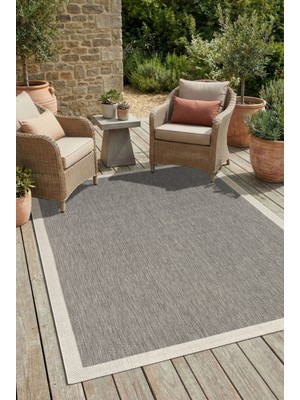 Enva Home Kilim Hasır Halı Kaymaz Taban Makinede Yıkanabilir Toz Hav Vermez Çerçeveli Sisal 6652 Gri Krem