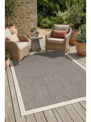 Enva Home Kilim Hasır Halı Kaymaz Taban Makinede Yıkanabilir Toz Hav Vermez Çerçeveli Sisal 6634 Gri Krem