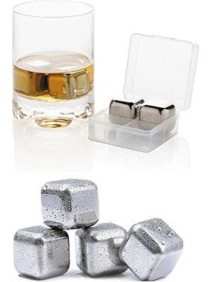 4'lü Çelik Metal Kaplama Viski Taşı Soğutma Buz Küpü
