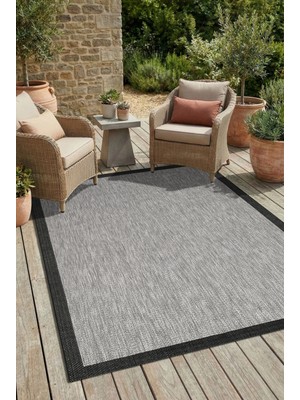 Enva Home Kilim Hasır Halı Kaymaz Taban Makinede Yıkanabilir Toz Hav Vermez Çerçeveli Sisal 6635 Siyah Gri
