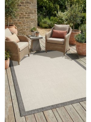 Enva Home Kilim Hasır Halı Kaymaz Taban Makinede Yıkanabilir Toz Hav Vermez Çerçeveli Sisal 6651 Gri Krem