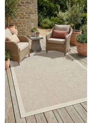 Enva Home Kilim Hasır Halı Kaymaz Taban Makinede Yıkanabilir Toz Hav Vermez Çerçeveli Sisal 6652 Bej Krem