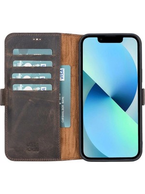 Mercansa Apple iPhone 13 Pro Max Uyumlu Deri Cüzdanlı Kılıf Acı Kahve